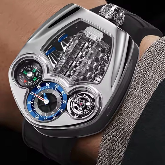 NEW Car Engine Quartz Watch Men Luxury Stainless steel CompassWaterproof 52mm